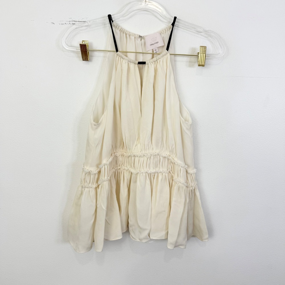 Cinq à Sept Ivory Silk Tiered Ruffle Halter Top XS